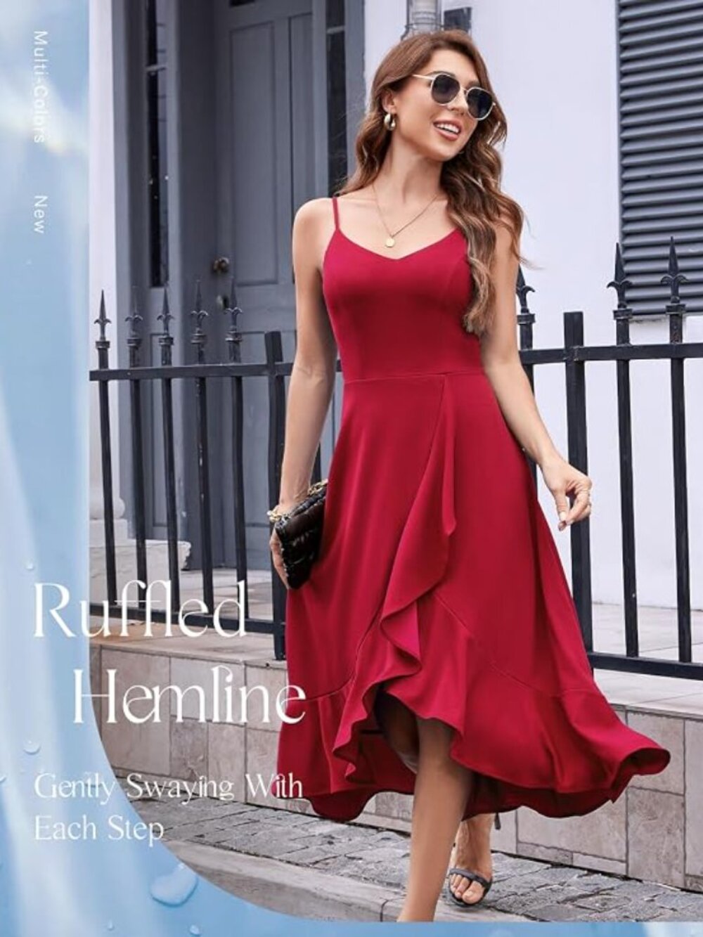 New Ruby Red Ruffle Cocktail Dress - Picture 2 of 12